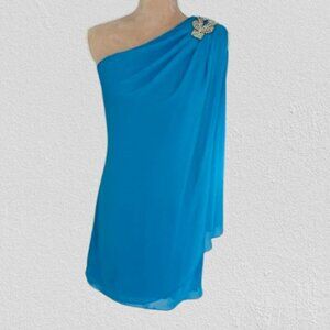 Vintage 90's Y2k Cache Rhinestone One Shoulder Draped Formal XS 2